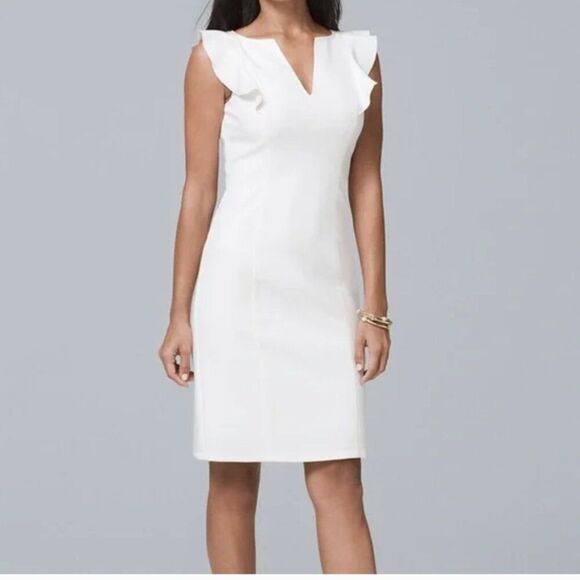 White House Black Market Ruffle-Shoulder Sheath Dress size 6 Flutter Sleeve - Picture 7 of 9